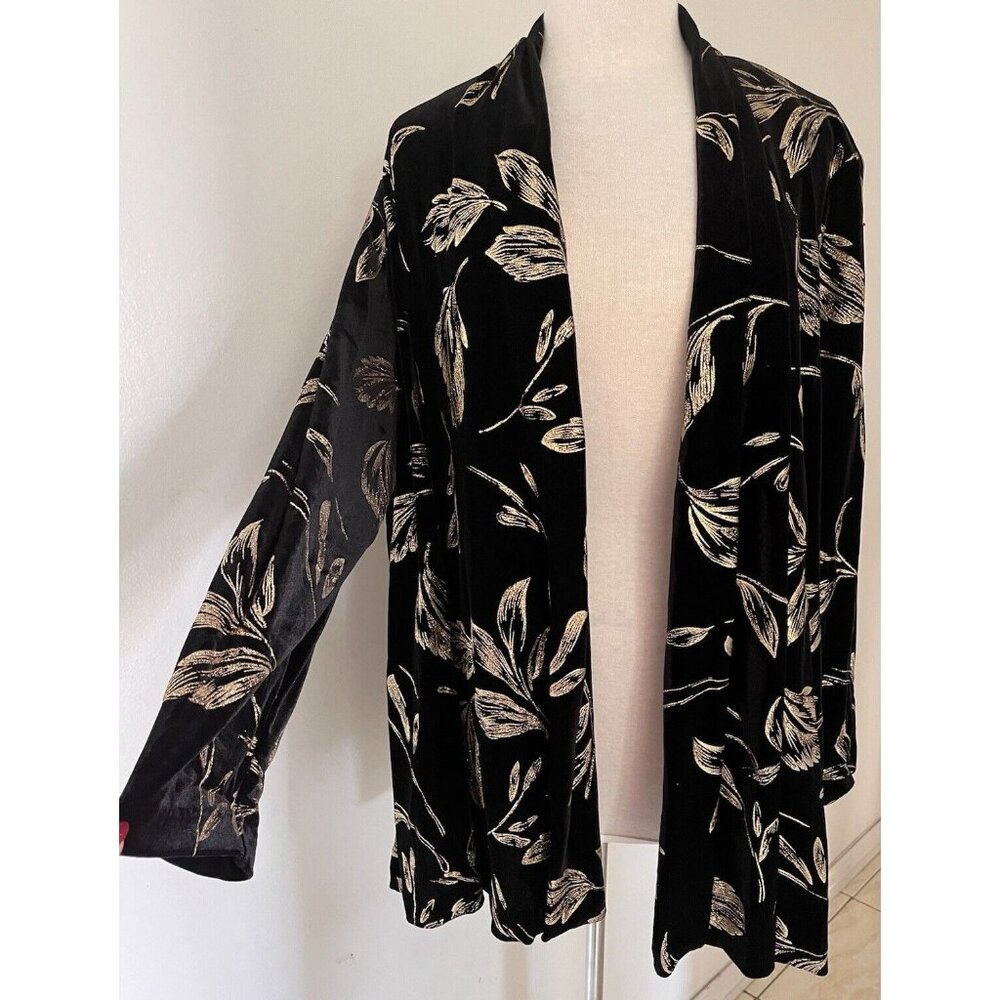 Vintage R & K Evenings Cardigan Jacket Size 2X Black Velvet Gold leaves New Tags